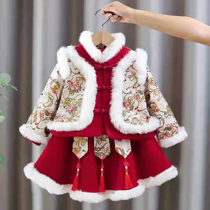 女童汉服幼童儿童过服中国风唐装女宝宝新款新年装喜庆拜年服p1
