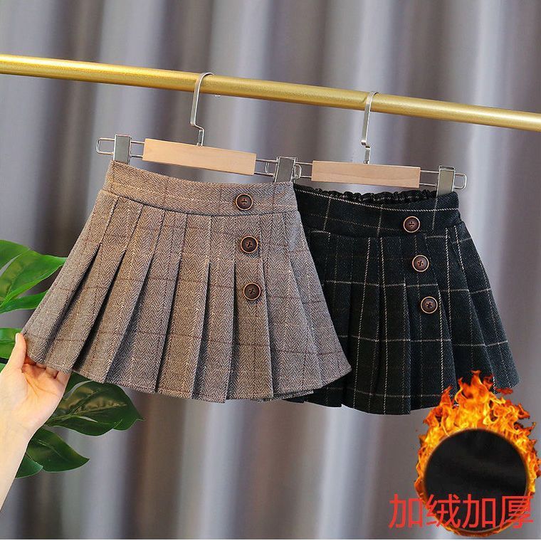 女童半身裙2023秋冬新款洋气儿童百搭格子裙中大童韩版呢子百褶裙