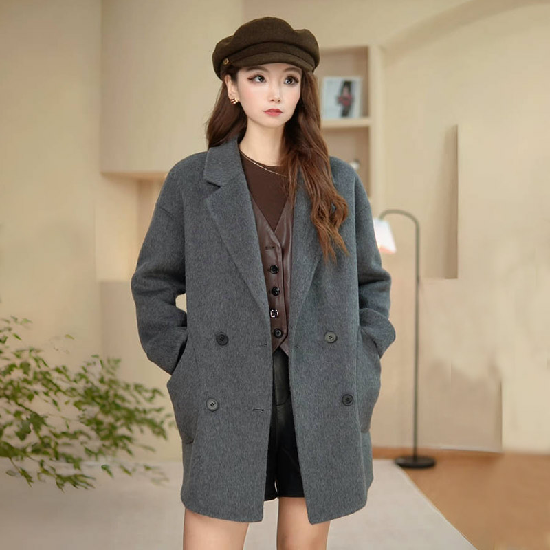 033秋冬时尚新品双面羊毛大衣2025年西装毛呢外套百搭毛呢大衣女