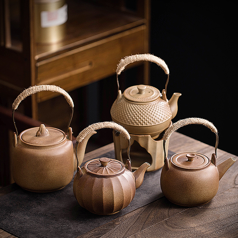新品茶壶煮茶壶仿柴烧提梁壶大号复古手提粗陶茶具家用泡茶壶单壶