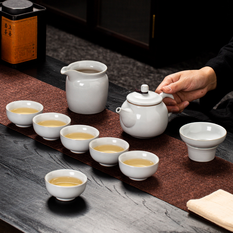 月白仿古汝窑茶具整套家用中式复古壶开片汝瓷茶壶盖碗茶道泡茶器