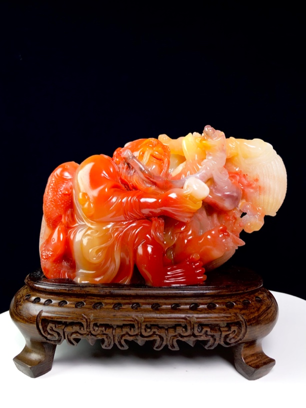 寿山石渔翁得利摆件