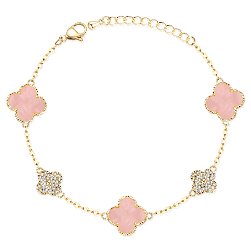 VIGG 合金手链 粉四叶草手链 时尚百搭初恋款饰品