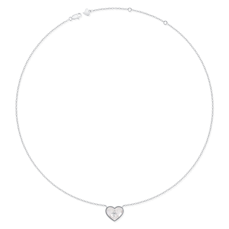 VIGG 坠链均925银 甜心初心项链 锁骨链粉色爱心时尚简约百搭饰品