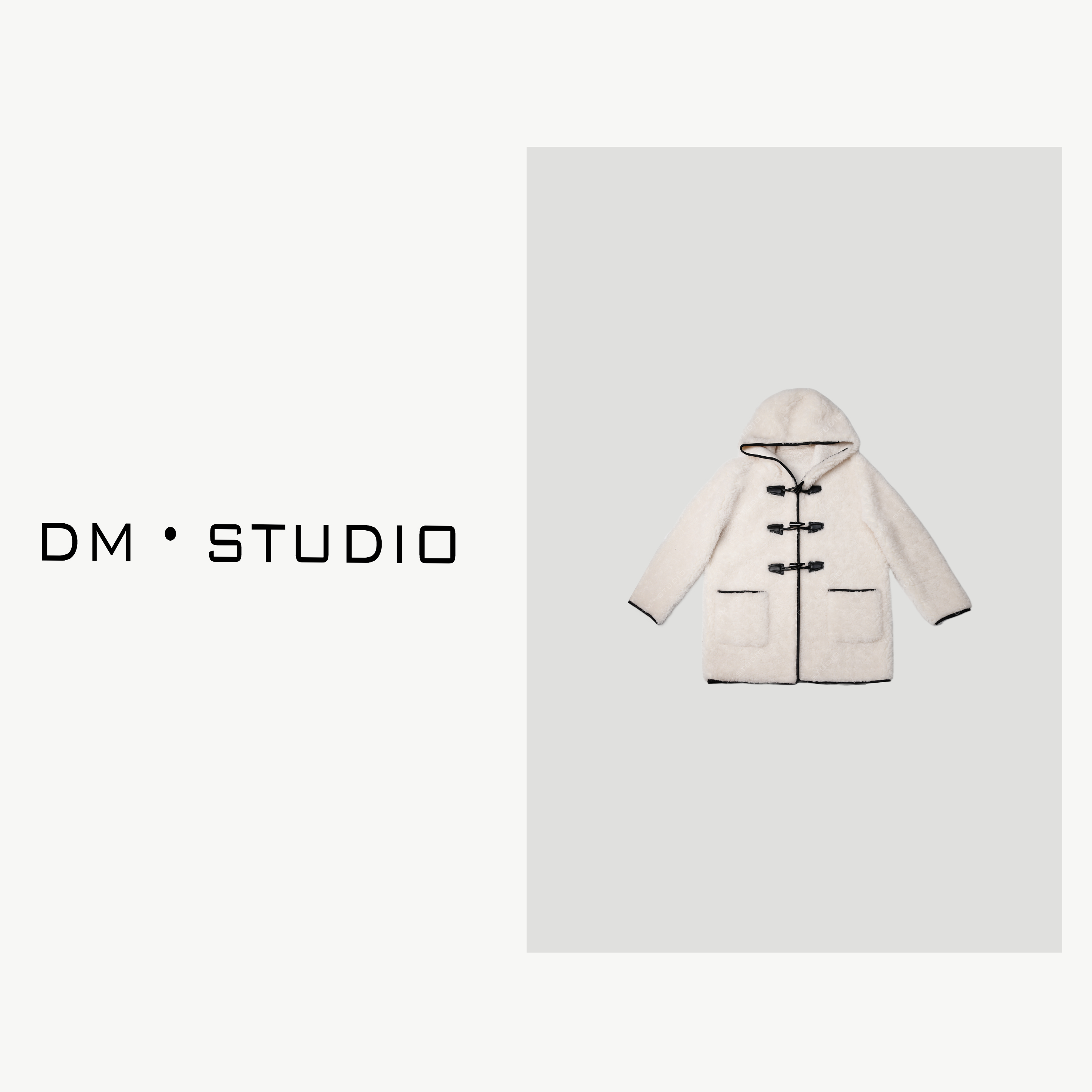 DEDM-DM•STUDIO/高级设计感拼色100%绵羊毛牛角扣连帽外套（28117）