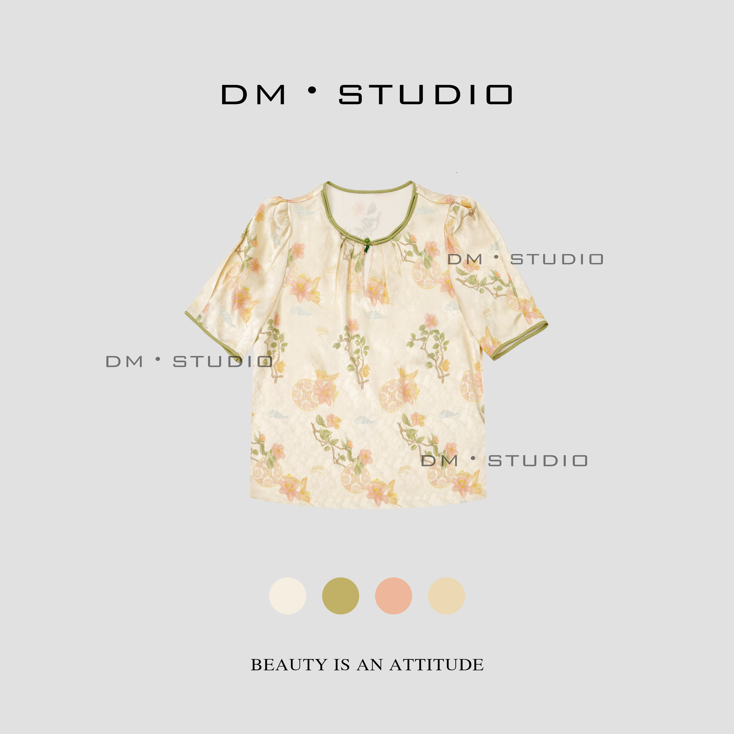 DM•STUDIO/气质温柔风精致提花桑蚕丝短袖上衣（WQX258）