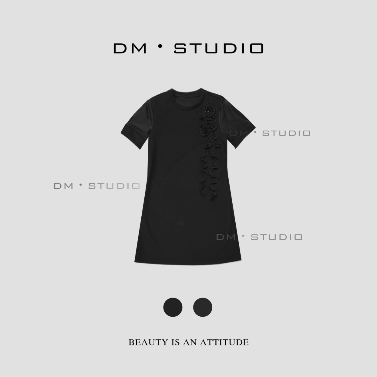 DEDM-DM•STUDIO/春夏减龄气质立体花显瘦短袖连衣裙（FGSL9620）