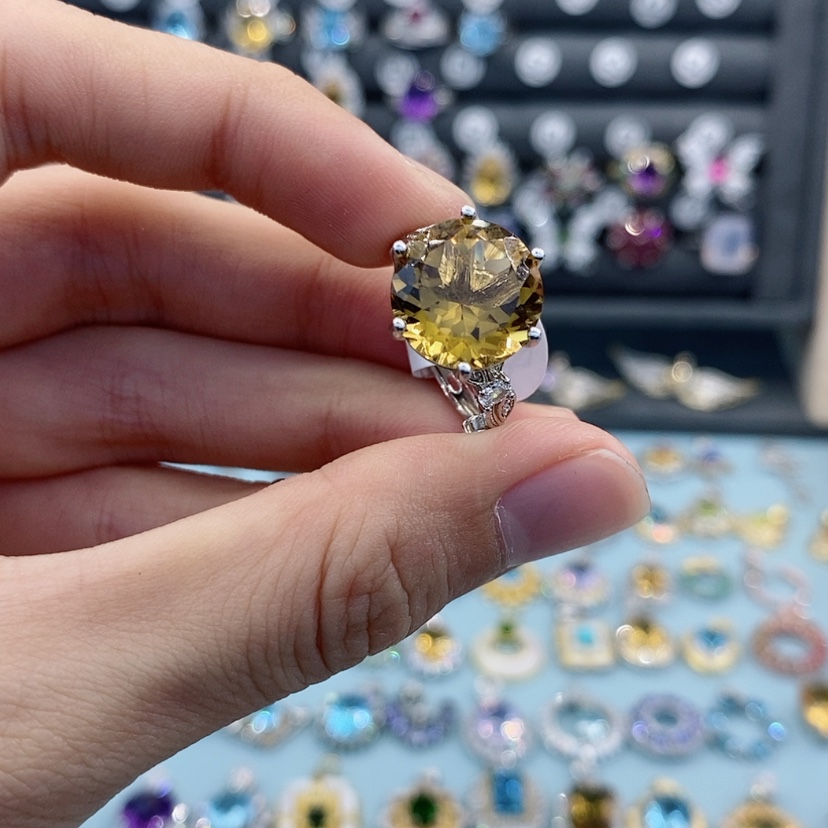 【闪购商品】水晶戒指银S925镶嵌黄水晶一物一证