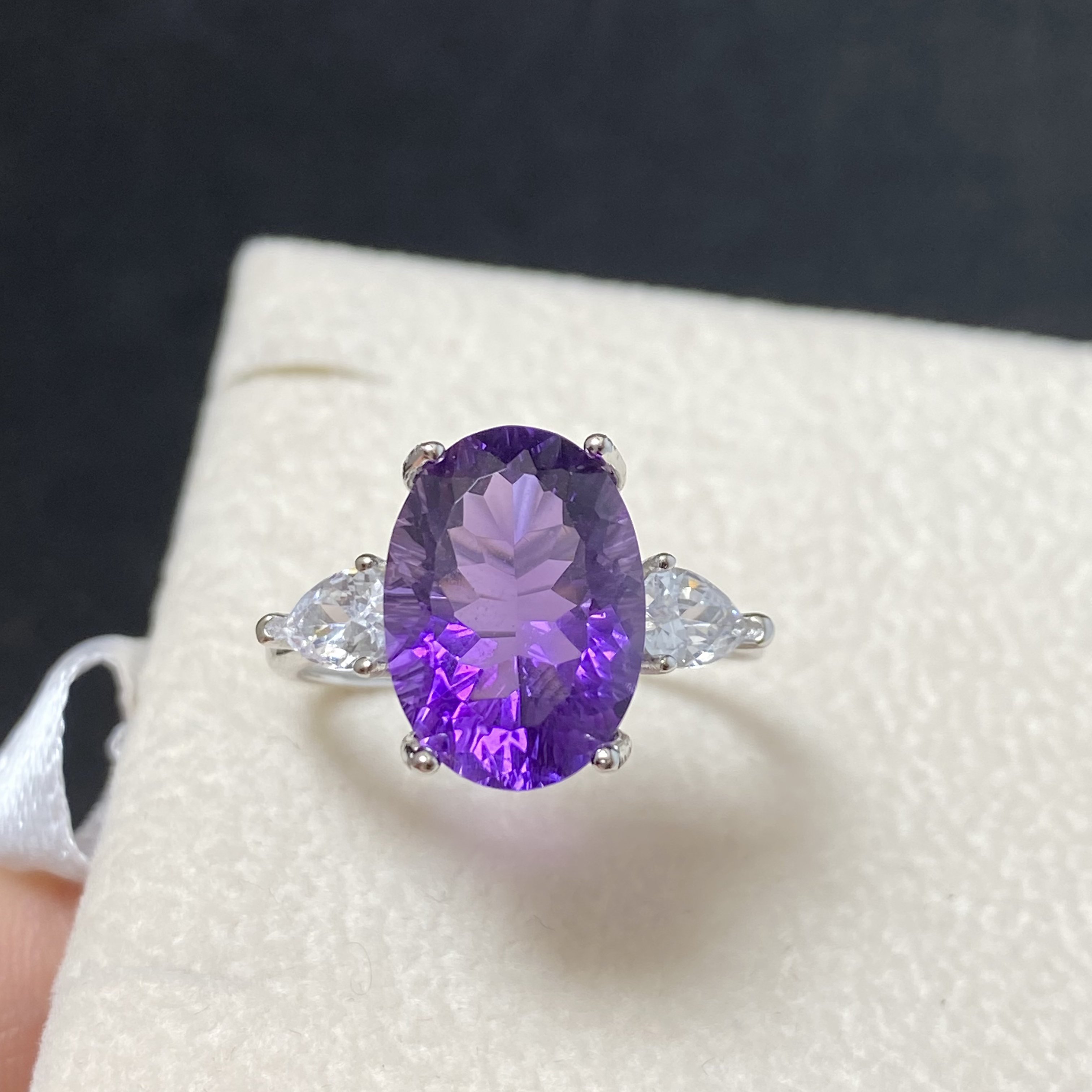 千禧切工天然紫水晶戒指s925银10*14mm精致时尚百搭一物一证X4