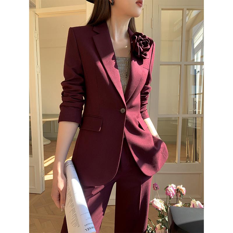 【高端气质】安可拉红西装套装女春秋季气质通勤大牌职业装韩版西服