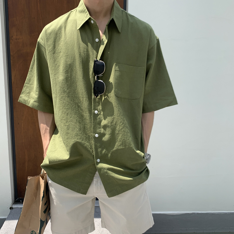夏季短袖衬衫男韩版青少年薄款透气商务衬衣高级感轻熟风痞帅上衣