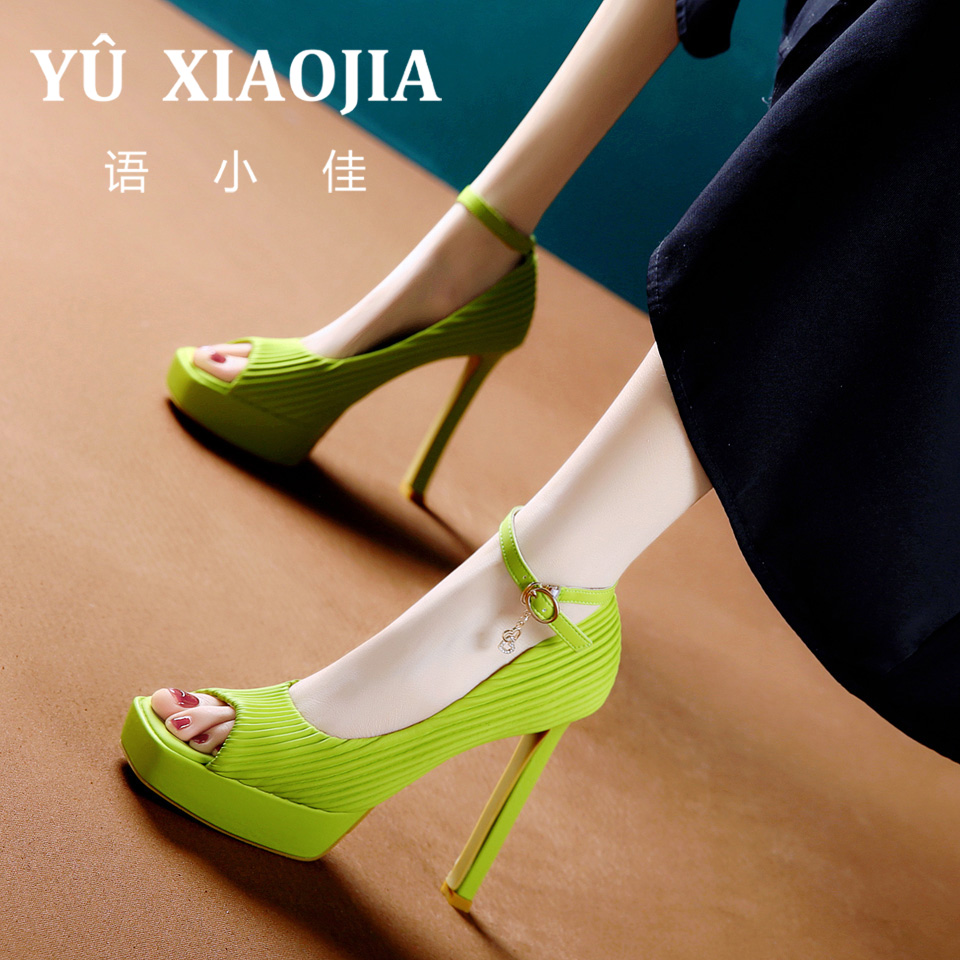11CM[已开价]绿色鱼嘴超高跟鞋女春季显白防水台细跟单鞋D120-35