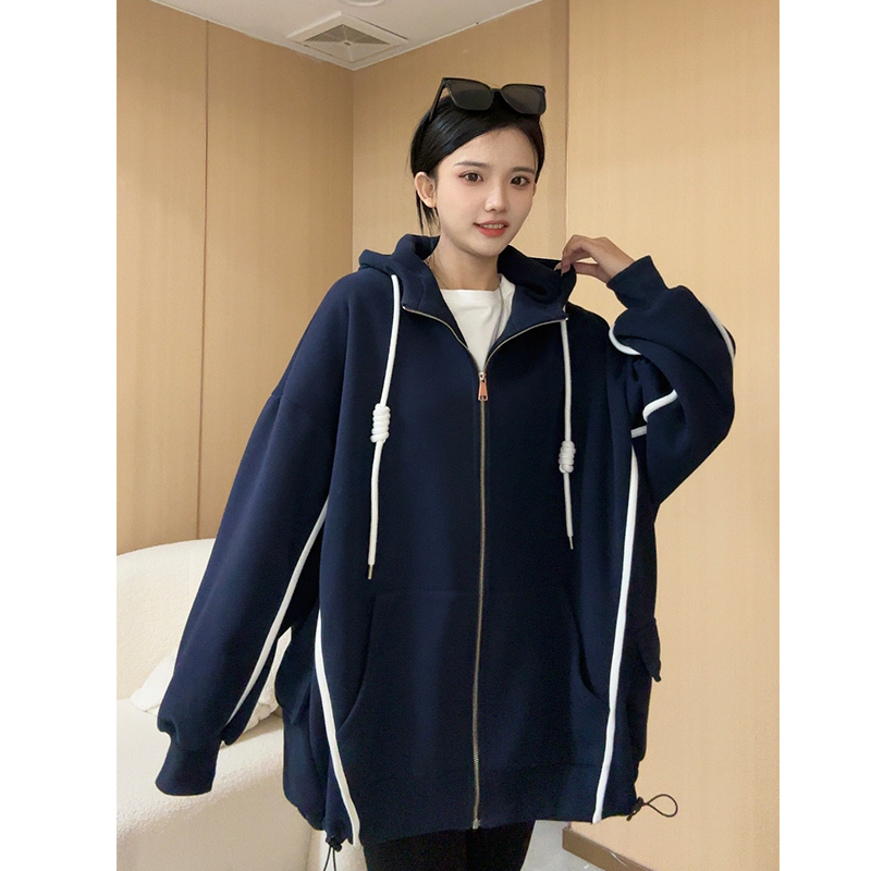 【安童森】设计感小众连帽拉链外套女2023秋冬韩版百搭加绒卫衣女