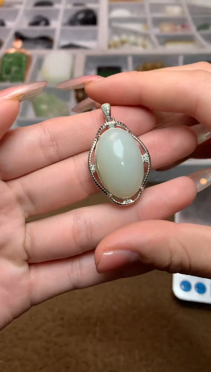【闪购商品】和田玉吊坠银S925镶嵌吊坠