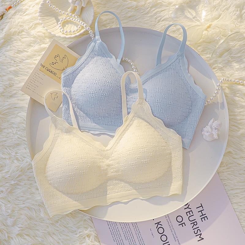 遐物语泡泡棉无痕内衣女夏乳胶蕾丝小胸聚拢无钢圈吊带背心式薄款
