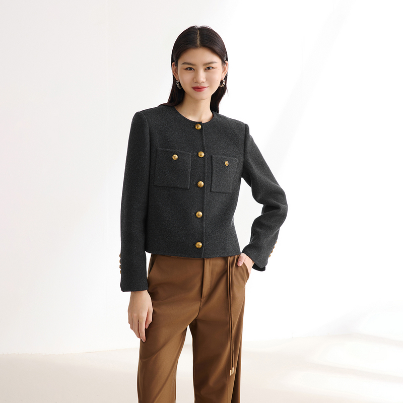 EP YAYING雅莹女装 羊毛小香风圆领花呢外套 秋冬新品1502B