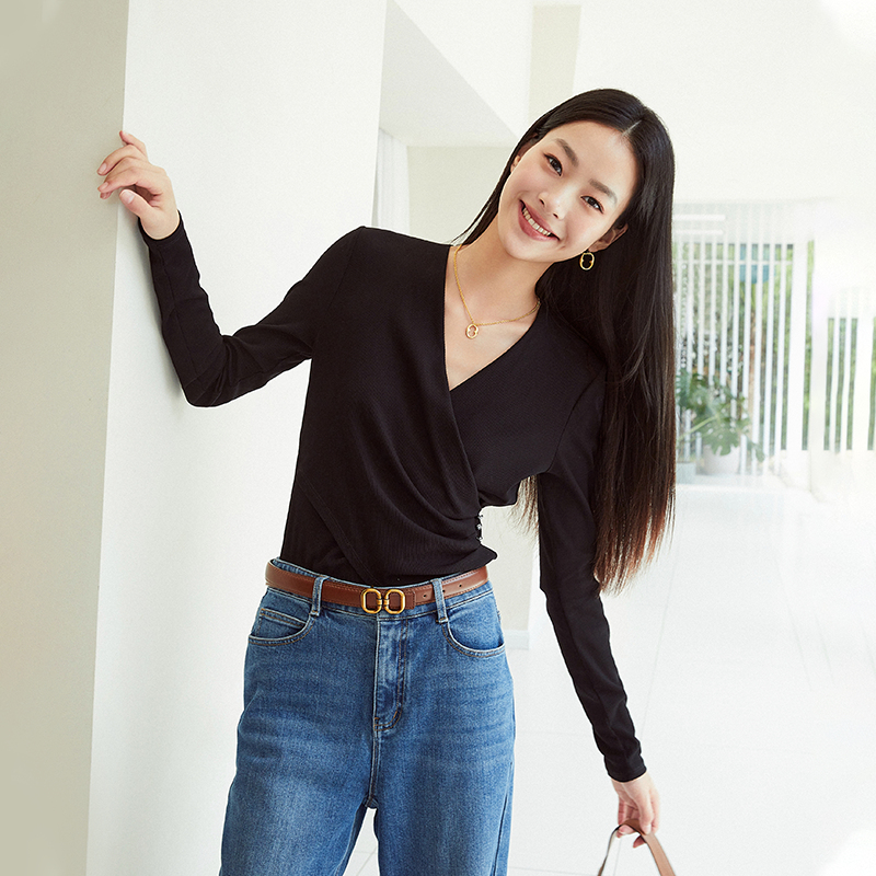 【瘦瘦衫升级版4.0】EP YAYING雅莹瘦瘦衫气质设计感v领黑色5599Z