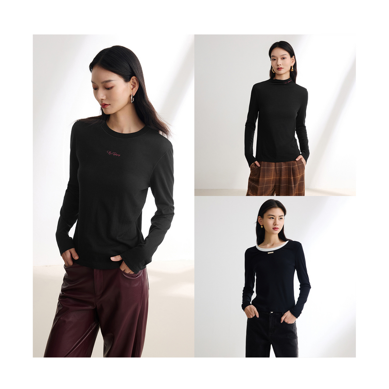 EP YAYING雅莹女装 含桑蚕丝简约圆领打底衫 年秋冬新品5518A