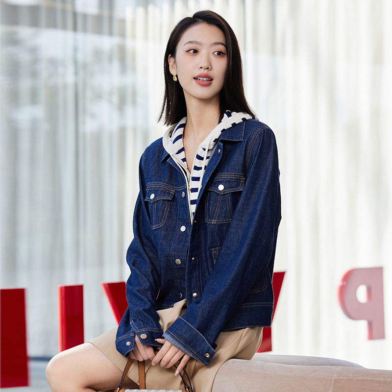 EP YAYING雅莹女装 全棉工装风直身牛仔外套 早春新品J101A