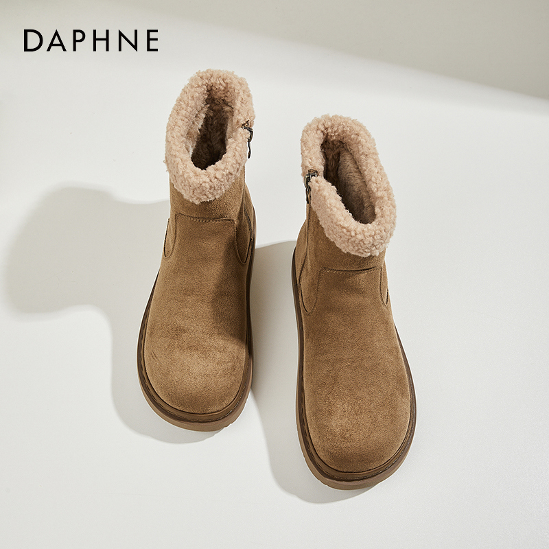达芙妮女鞋加绒加厚短筒雪地靴女鞋2025新款冬季厚底棉鞋冬天鞋子