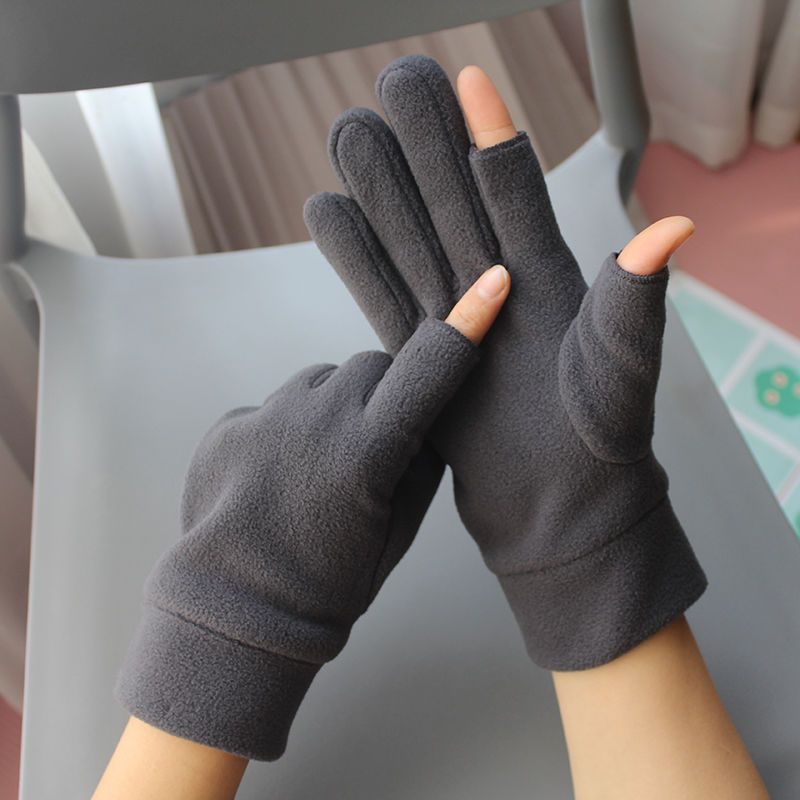 男女秋冬手套外卖开车骑行保暖露指触屏不起球绒柔软分指钓鱼运动