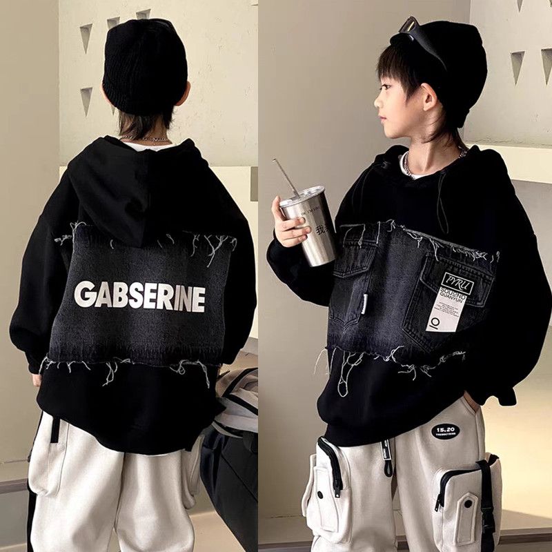 男童卫衣春秋新款儿童连帽时尚运动上衣中大童装潮流帅气拼接外套