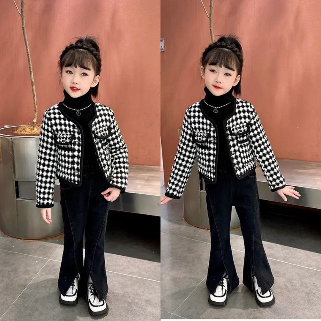 女童小香风新款单件外套网红爆款千鸟格炸街洋气小香风上衣