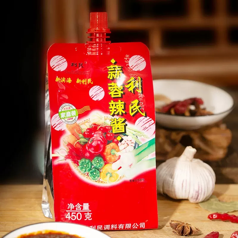 天津利民蒜蓉辣酱450g多袋蒜蓉辣椒酱烧烤酱下饭菜调味拌饭拌面酱