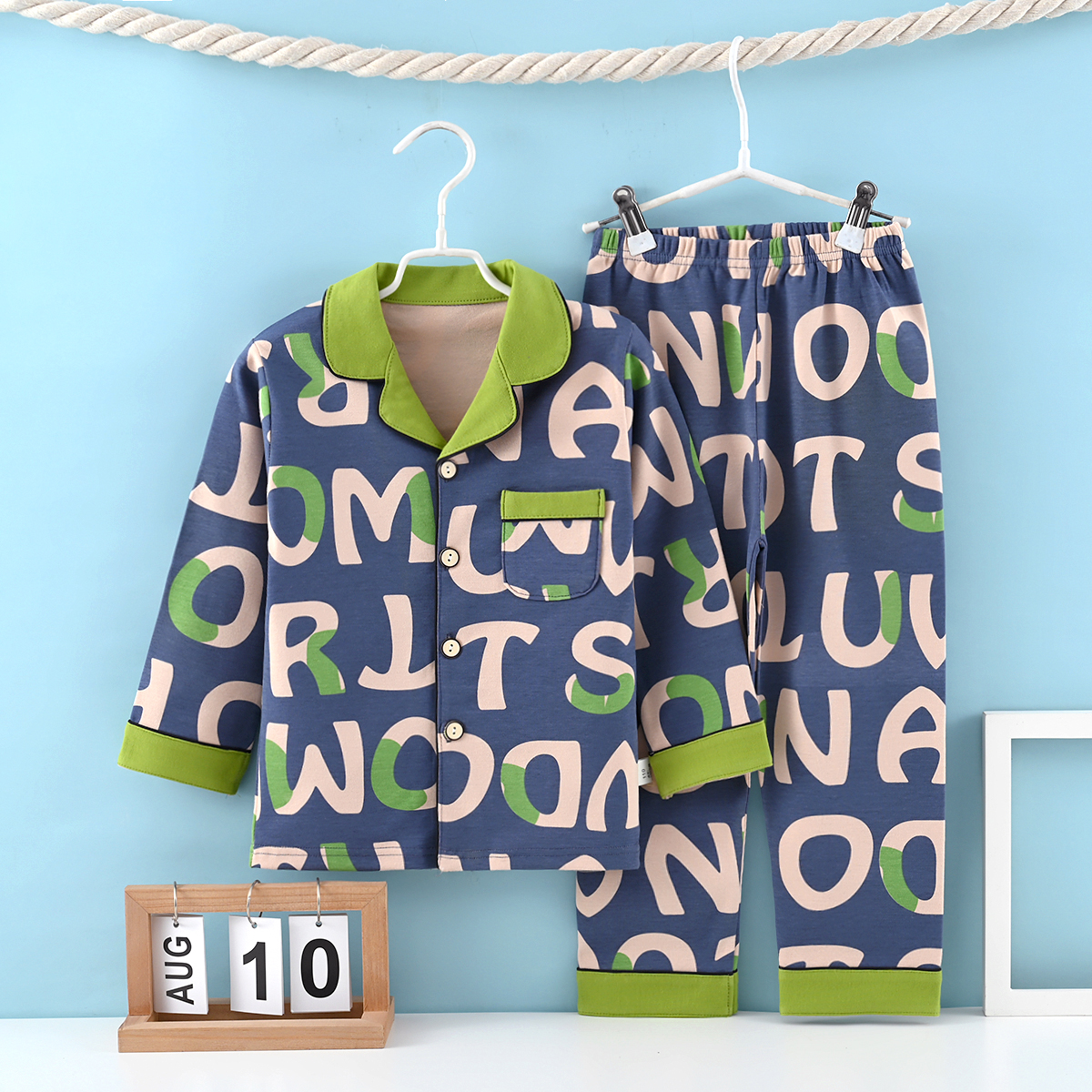 长袖儿童纯棉睡衣家居服款室内穿空调服男女童卡通3-6-8-15岁套装