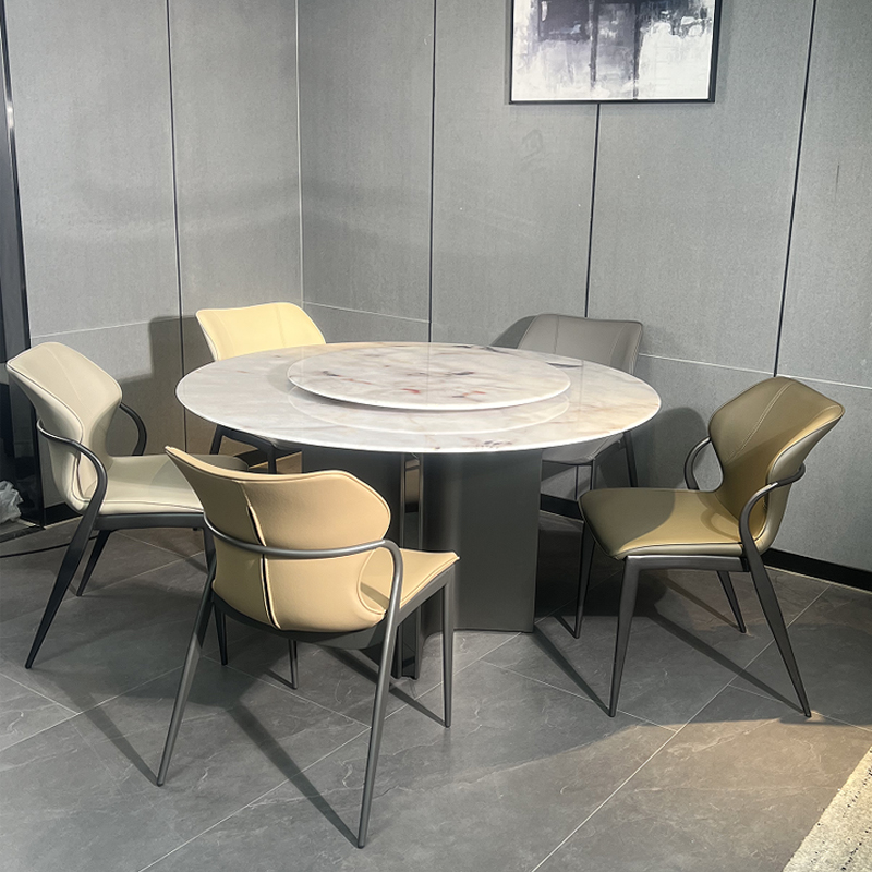 轻奢意式天然超晶石餐桌奢石大理石圆桌高端别墅简约现代家用饭桌
