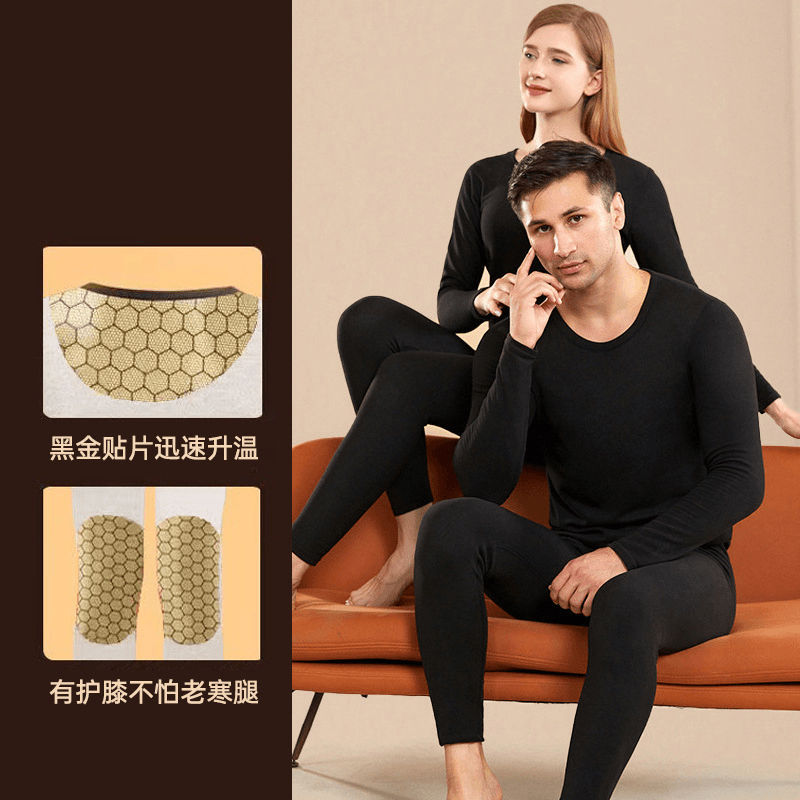 黑金羊绒蚕丝成人男士女士保暖套装秋衣秋裤睡衣护膝秋冬情侣1653
