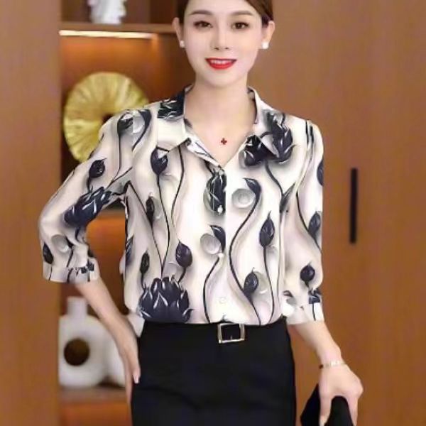 2025夏季新款印花开衫洋气女衬衫时尚减龄女士显瘦碎花女士衬衣