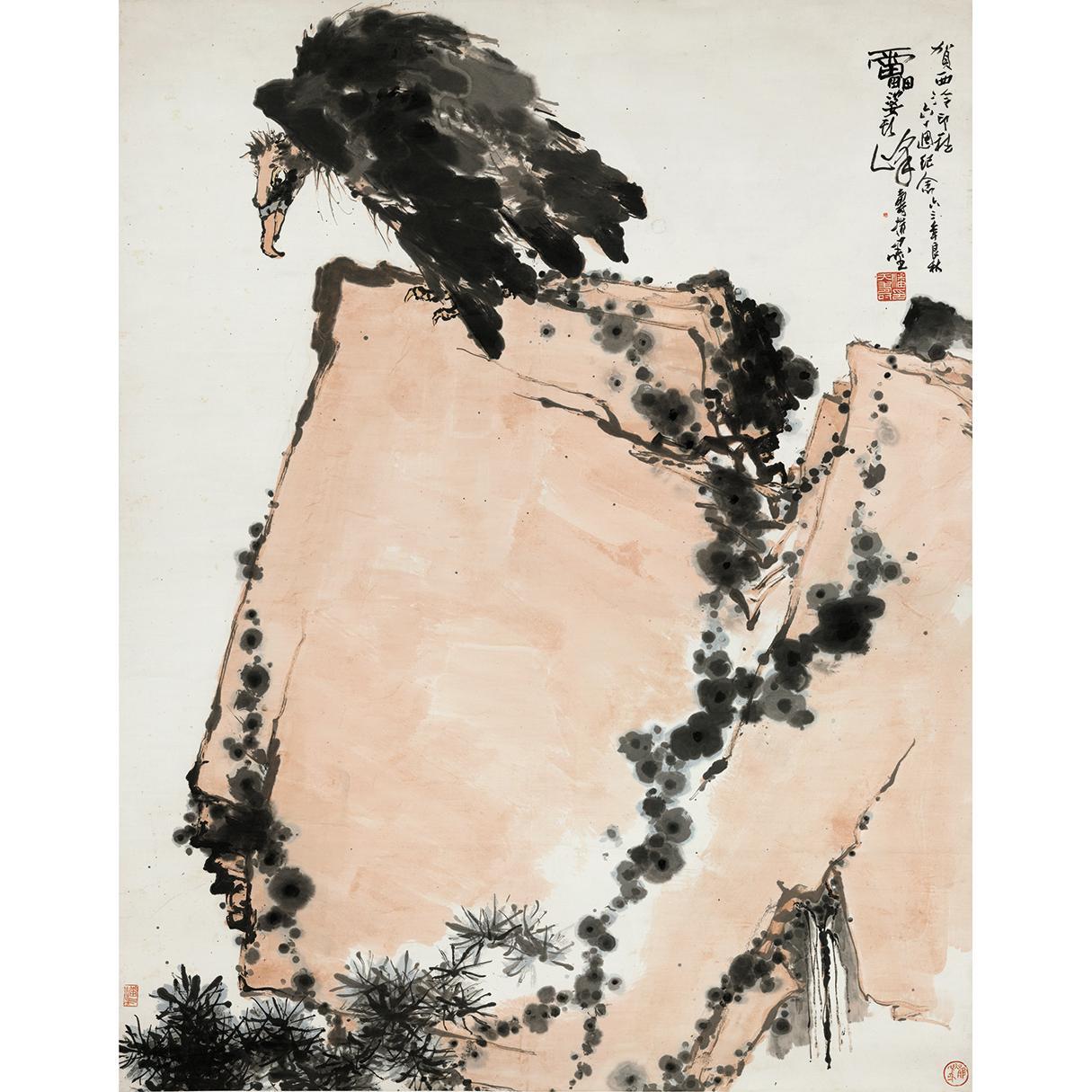 潘天寿国画贺西冷印社水墨花鸟画竖幅宣纸画芯艺术微喷复制装饰画