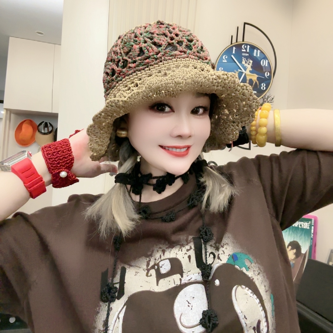 冰丝麻粗织镂空渔夫帽