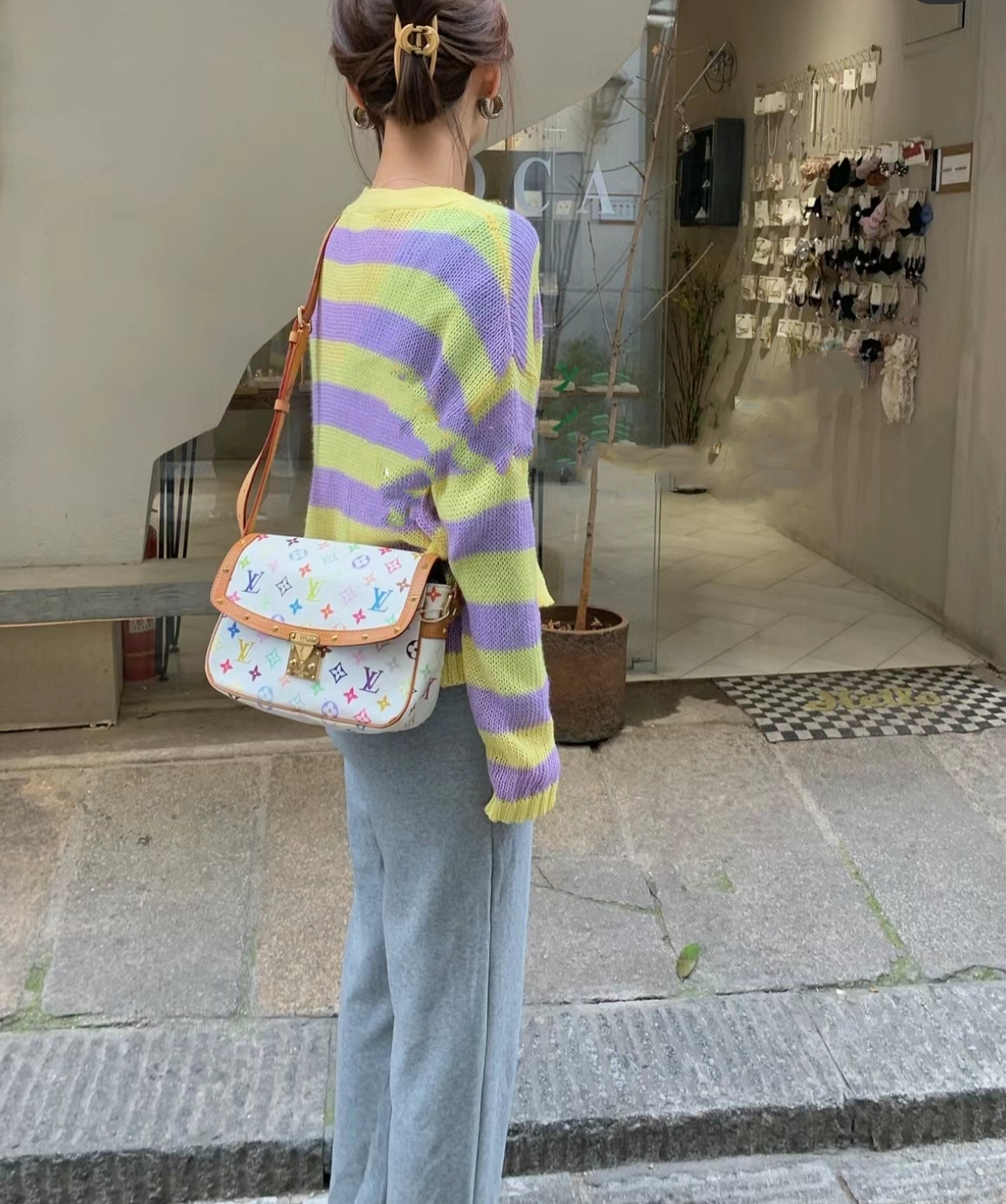 95新 LouisVuitton/路易威登 白三彩邮差单肩斜挎包