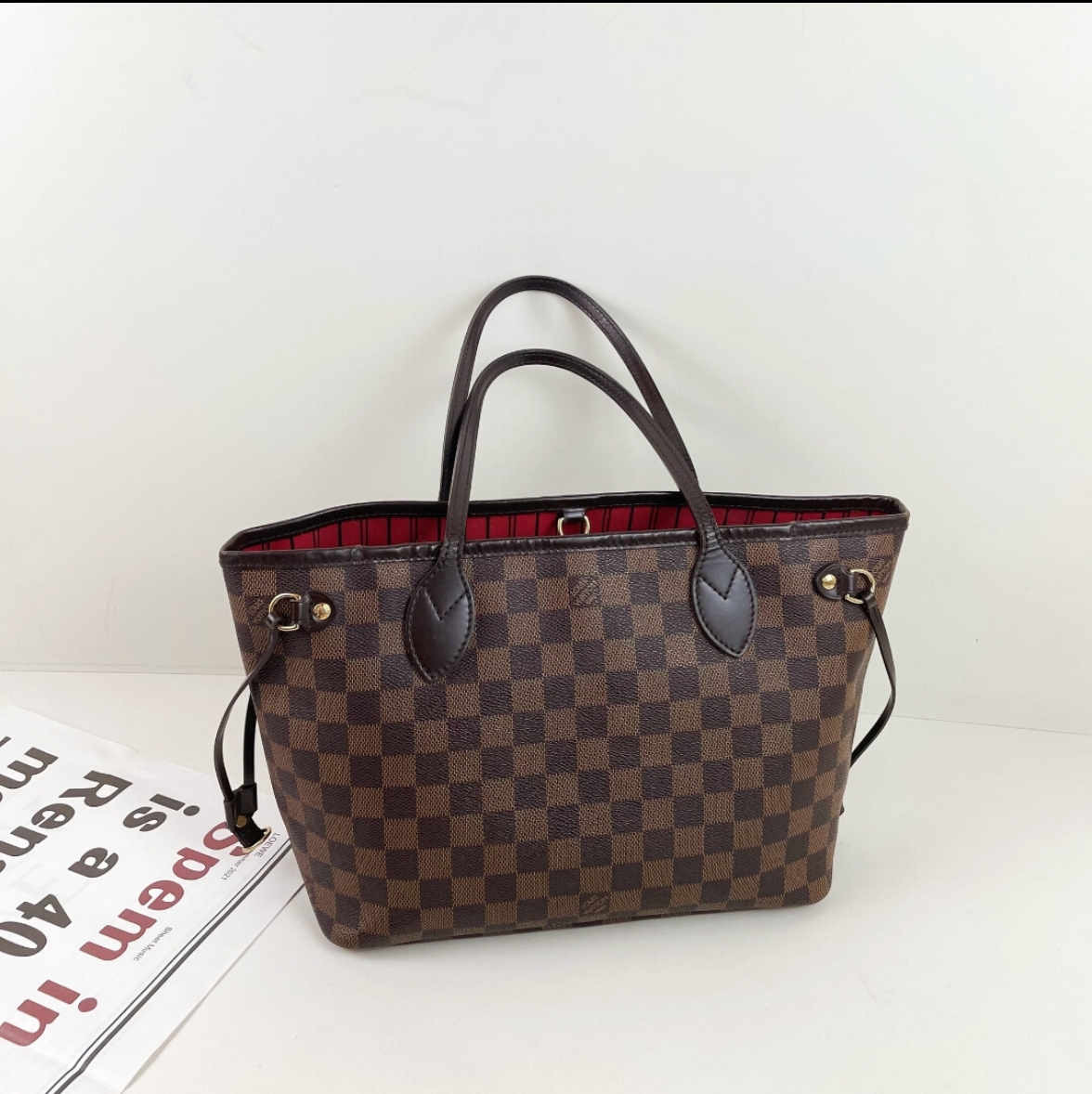 95新 LouisVuitton/路易威登 棋盘格never full中号子母袋单肩包