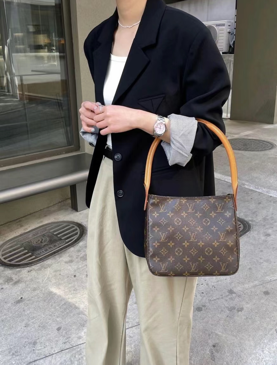 95新 LouisVuitton/路易威登 老花中号looping单肩包(全原)