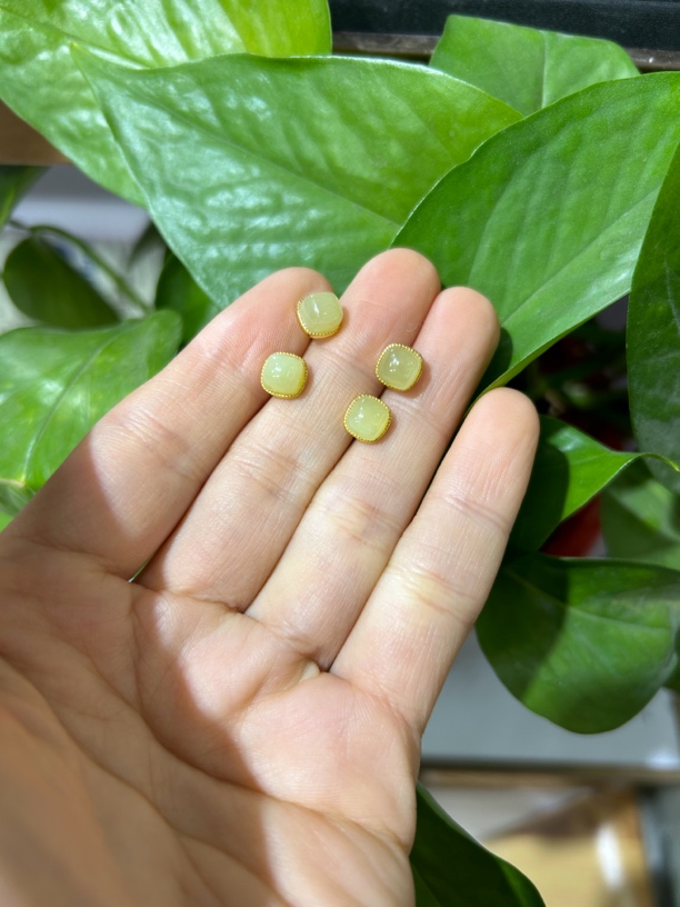 和田玉若羌黄口卡6耳饰老料新款925银 颜色多样性发货拍一发一