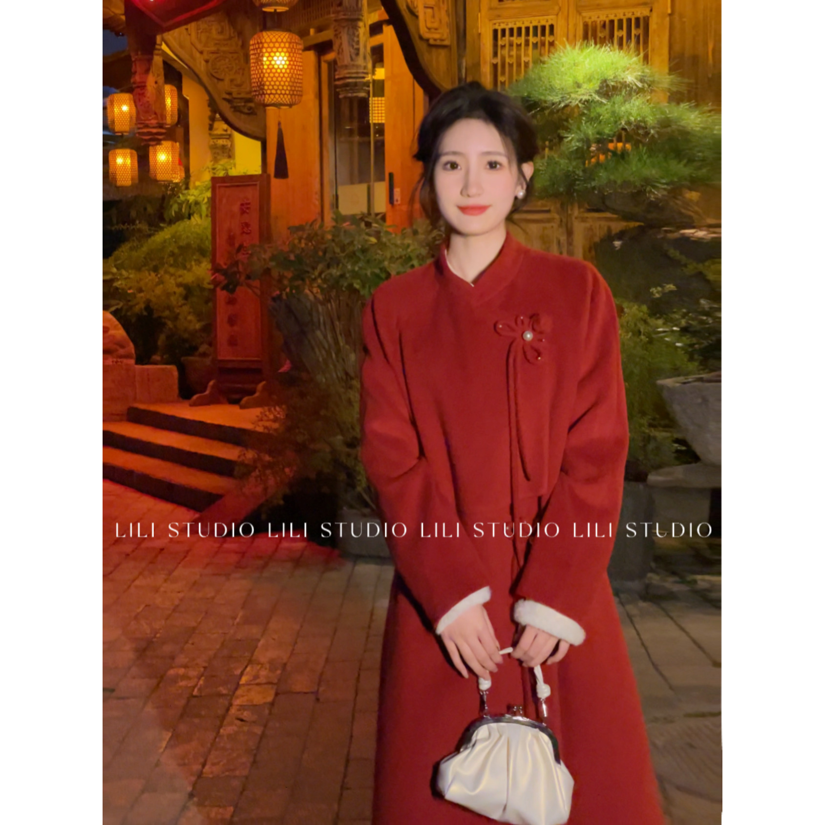 SHAOE清仓专场【长相思】中国风红中长款毛呢秋冬外套L2023113003