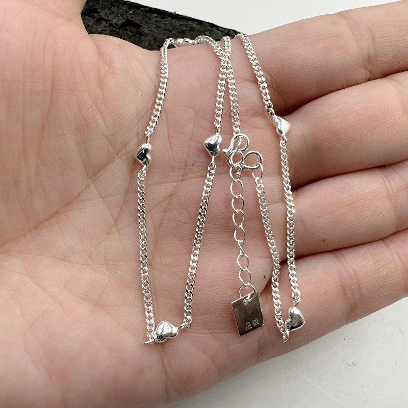 谢家银匠 链子足银 纯银爱心时尚简约项链素链 情人闺蜜礼物