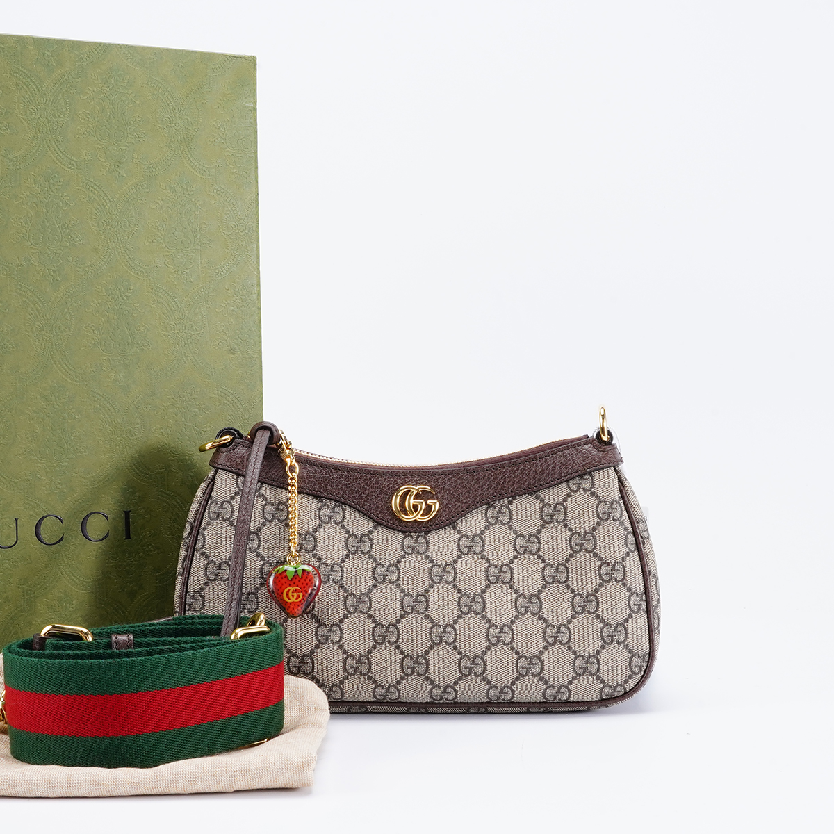 99新 GUCCI/古驰 98新【桔夕静文】hobo草莓吊坠包/BG23001424