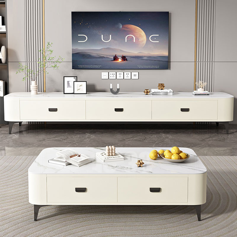 简约轻奢客厅家用储物岩板茶几电视柜组合意式极简实木电视柜
