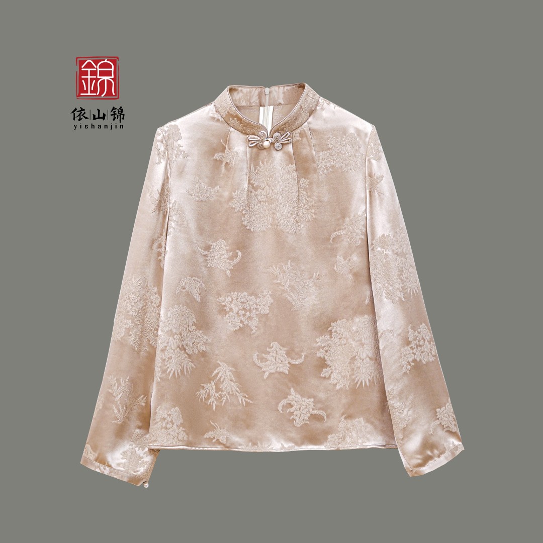 【可乐勾丝】【秋】100桑蚕丝冠乐皱国风新中式上衣·依山锦 23S0124