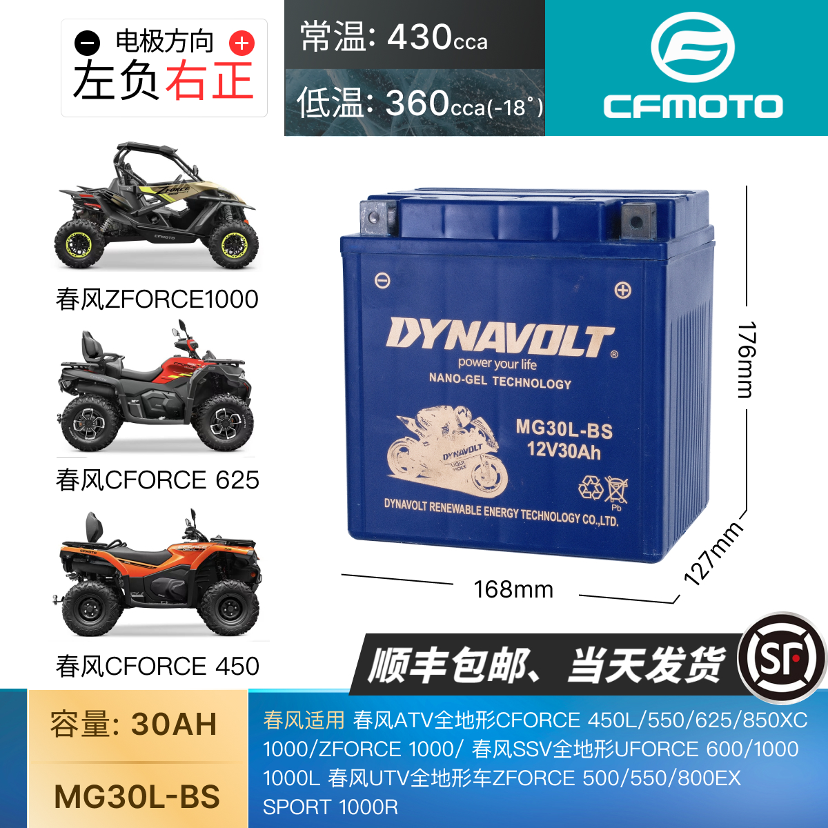 春风450L/550/625/850XC 1000 ATV UTV 全地形车沙滩车 猛狮电瓶