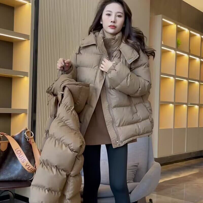 羽绒棉服女2023年新款冬季韩版短款宽松加厚连帽时尚面包服外套