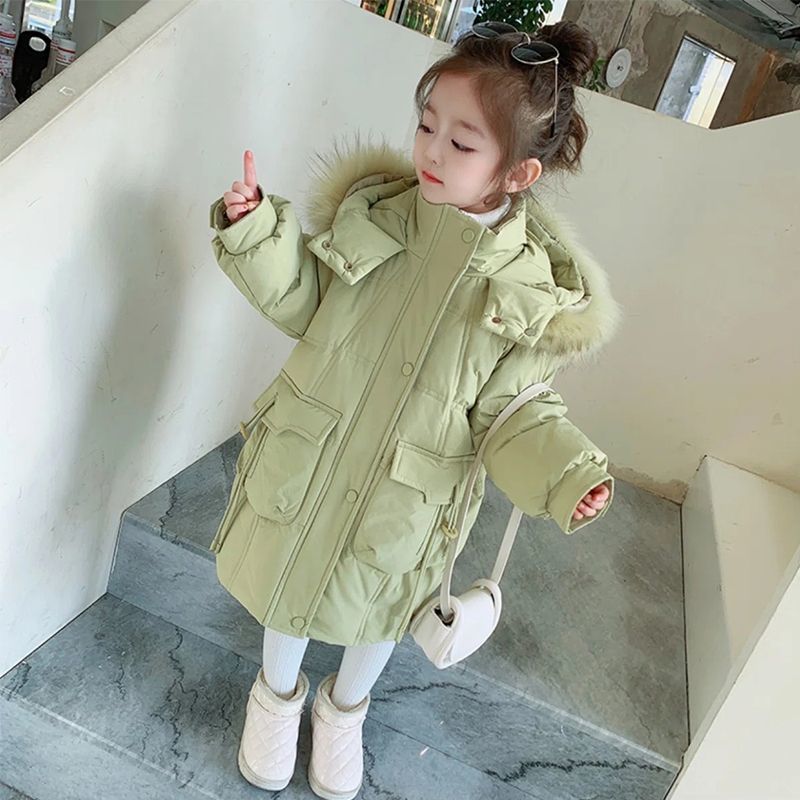 儿童中长款羽绒棉服2023新款洋气冬季女童棉袄宝宝加厚外套棉袄潮