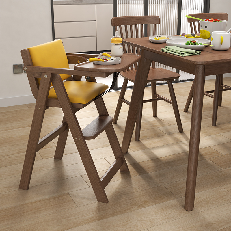 木屋记实木宝宝餐椅酒店儿童餐桌吃饭成长座椅家用简约折叠婴儿椅