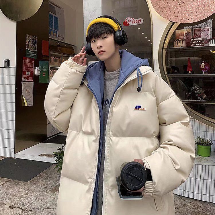 PU皮假两件棉衣男士冬季新款宽松潮牌休闲百搭保暖棉服外套棉袄子