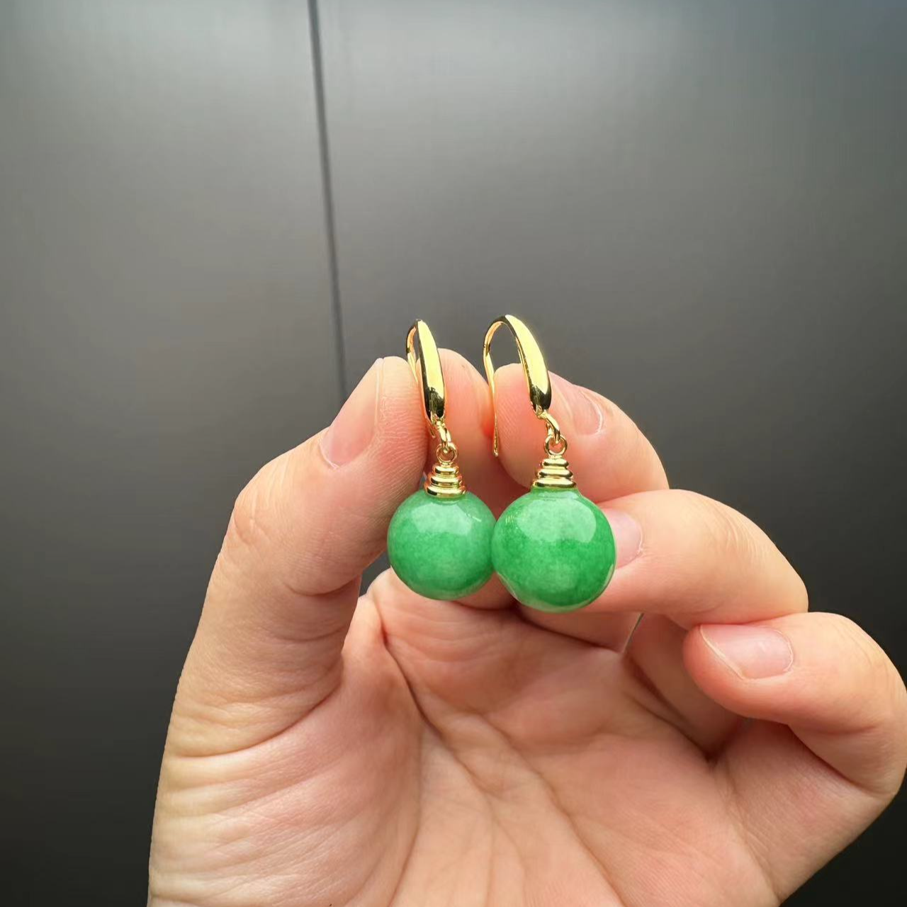 翡翠设计款半孔14k耳钩14mm