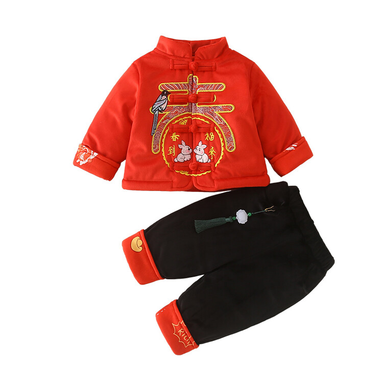 小童婴儿年服套装加绒加厚冬款-T儿童拜年服周岁礼服秋冬红色男童